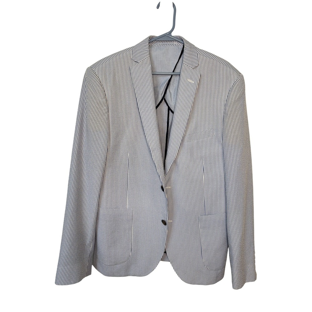Frank & Oak Mens Blue White Seersucker Striped Blazer Jacket Size 42 132008‎
